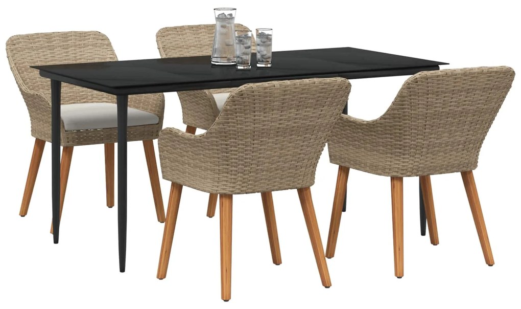 vidaXL Kert étkező szett párnával 5 pcs Bézs polirattan