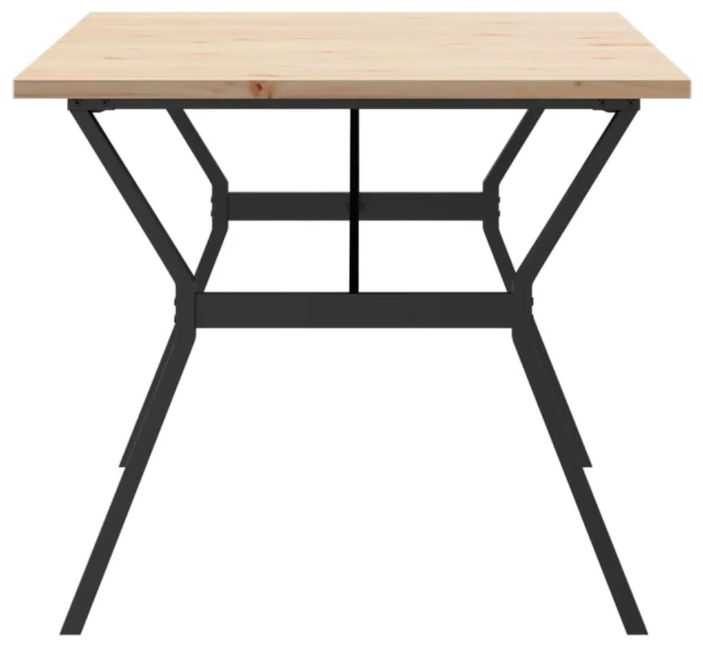 Tömör fenyőfa és acél étkezőasztal Y-vázzal 180x90x75,5 cm