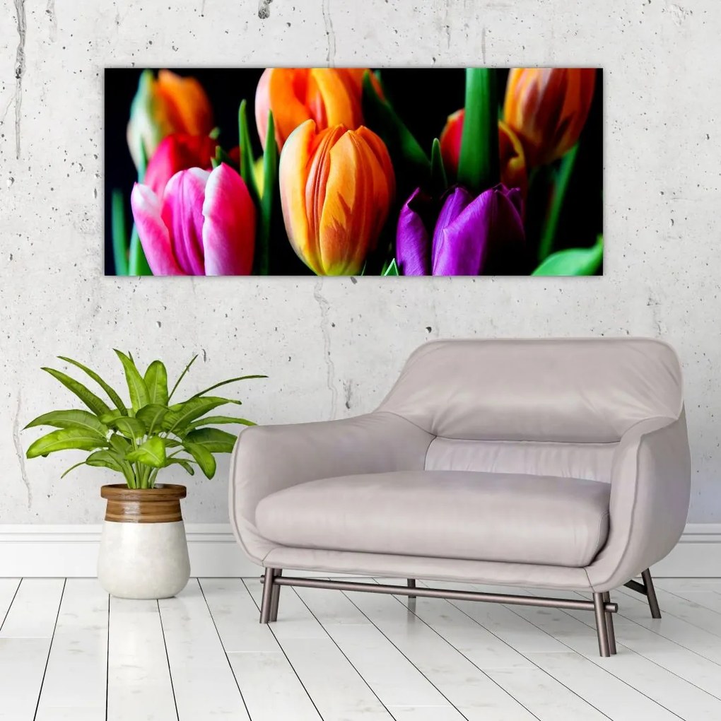 Tulipánok képe fekete alapon (120x50 cm)