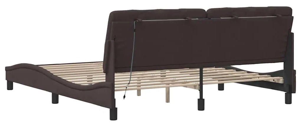 sötétbarna szövet ágykeret LED-es matrac nélkül 180 x 200 cm