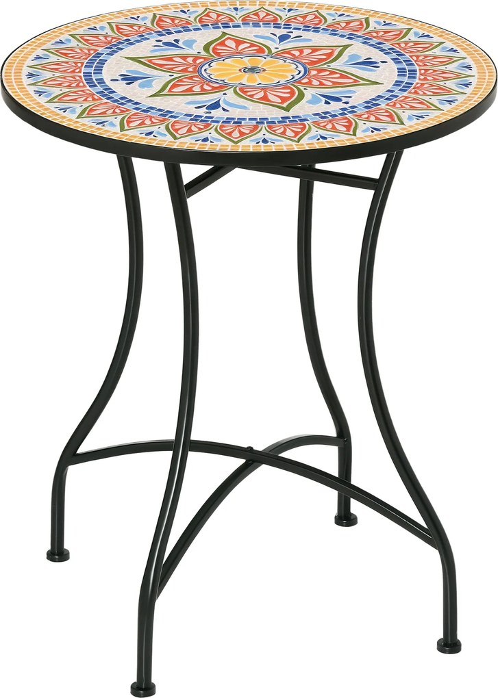 Outsunny Kültéri Asztal Ø60 cm, Időjárásálló Fém Terasz Asztal, Kültéri Étkezőasztal, Kemping Asztal, Kerek Terasz Asztal Kertre, Teraszra, Balkonra P