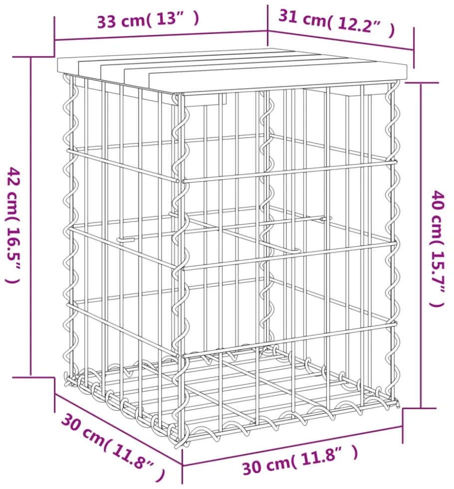 impregnált fenyőfa gabion kerti pad 33 x 31 x 42 cm