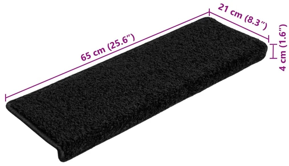 10 db fekete lépcsőszőnyeg, téglalap alakú széllel, 65 x 21 x 4 cm