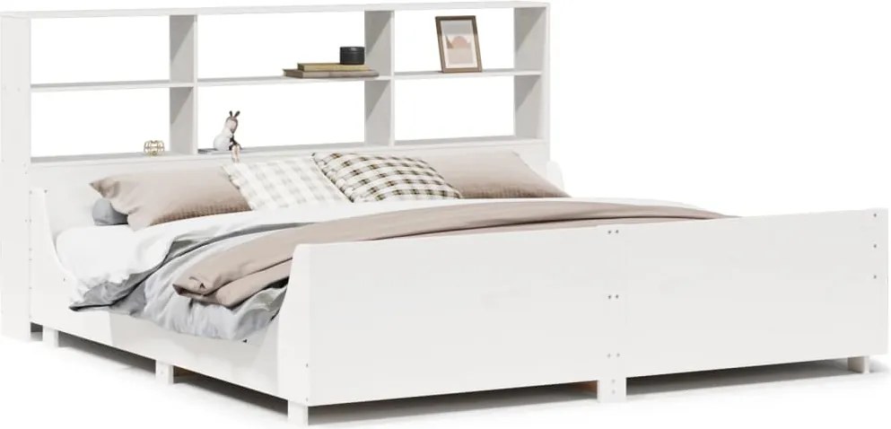 vidaXL fehér tömör fa könyvespolcos ágy matrac nélkül 180 x 200 cm