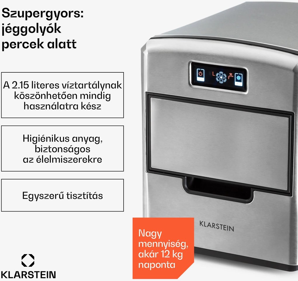 Klarstein Metropolitan, jégkocka készítő, 12 kg /24 h, digitális kijelző