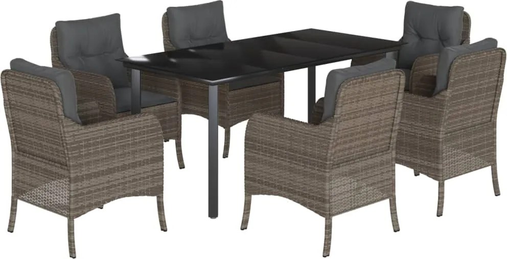 vidaXL 7 részes szürke polyrattan kerti étkezőgarnitúra párnával