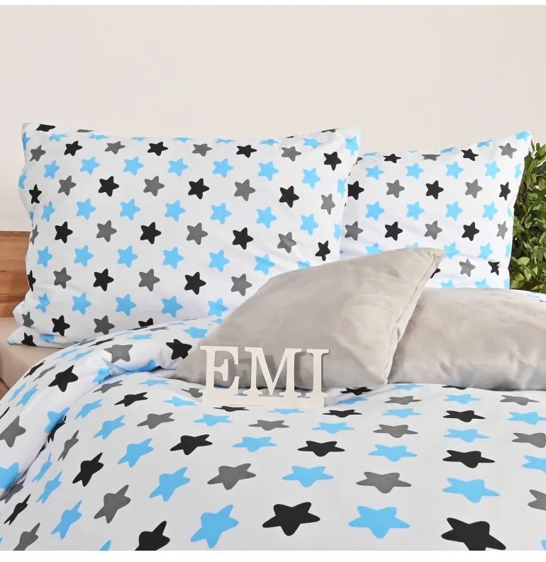 EMI Csillagok kék gyermek pamut ágyneműhuzat, Gyerekgarnitúra 90x130 + 45x65
