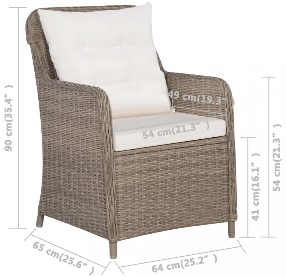 2 db barna polyrattan kültéri szék párnával