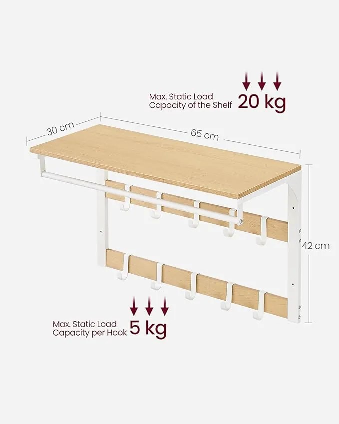 Fali ruhafogas polccal, tölgy szín–fehér