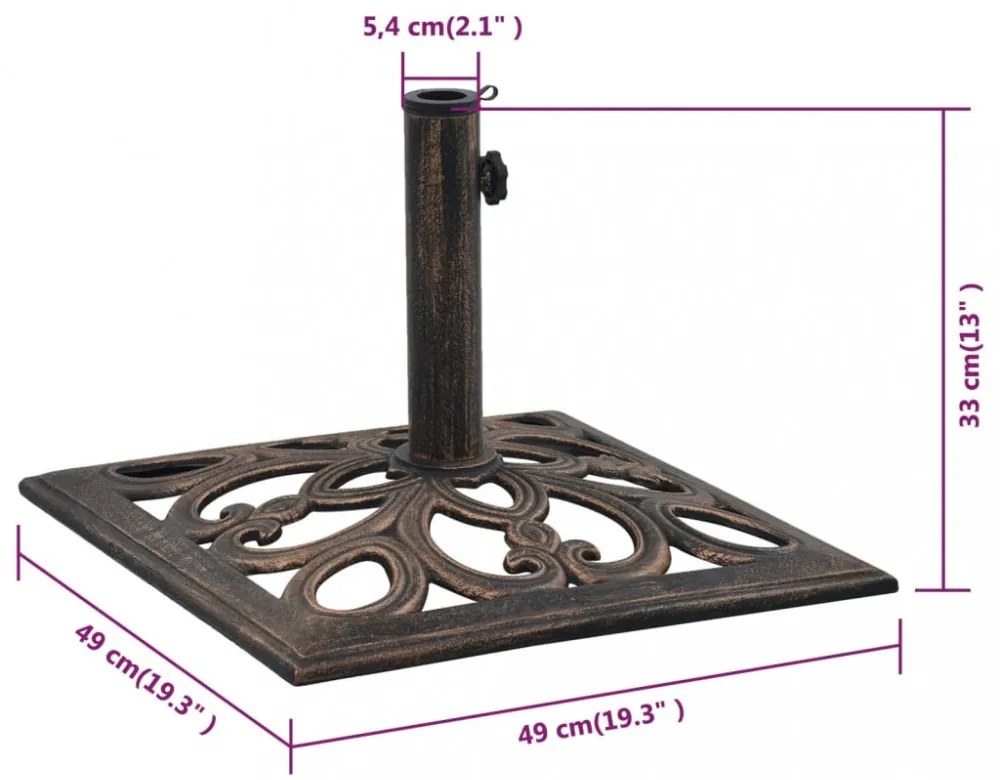 bronzszínű öntöttvas napernyőtalp 12 kg 49 cm