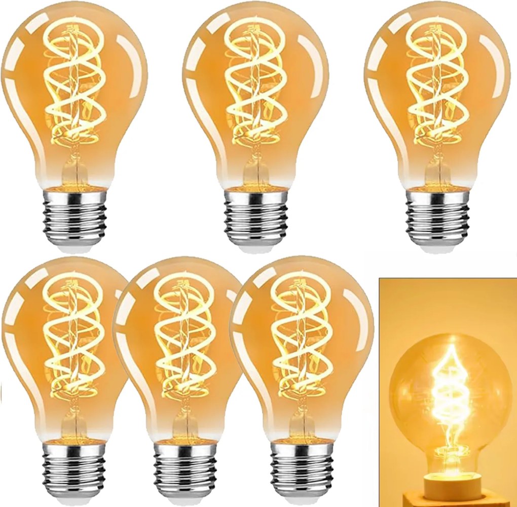 Led izzó E27 Vintage Edison 2200K 4W Meleg fehér 6 db-os szett