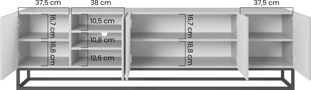 Asha TV-szekrény 200 cm fémlábakon - matt fehér