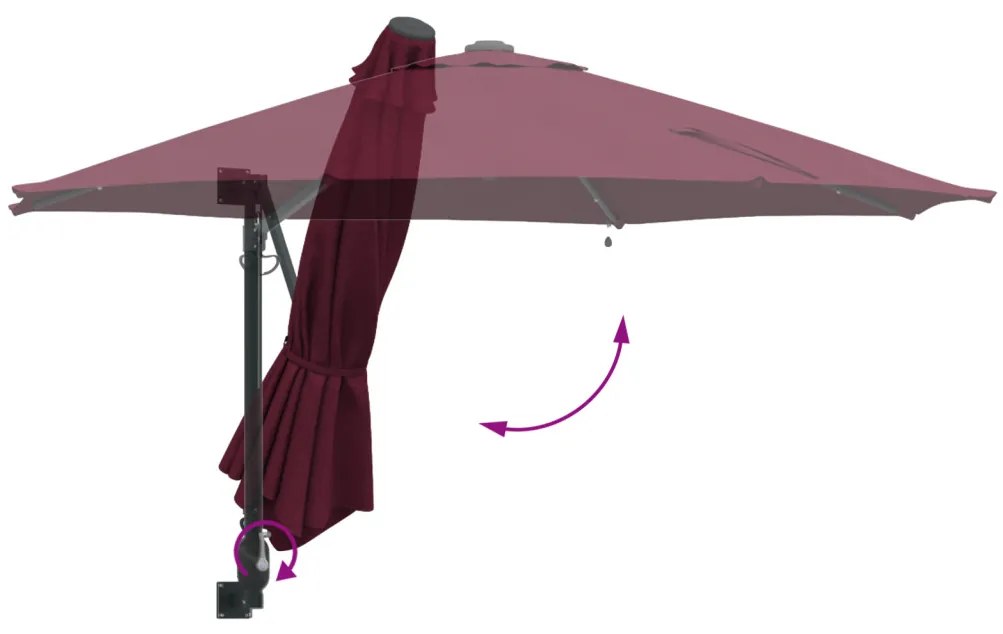 Falra Szerelhető Kerti Napernyő LED-del Burgundi Vörös 248 cm