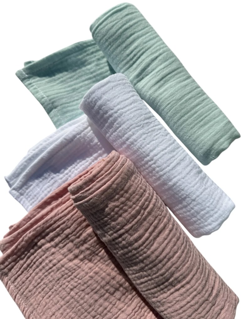Muszlin pelenka 3 db - rózsaszín, fehér, menta