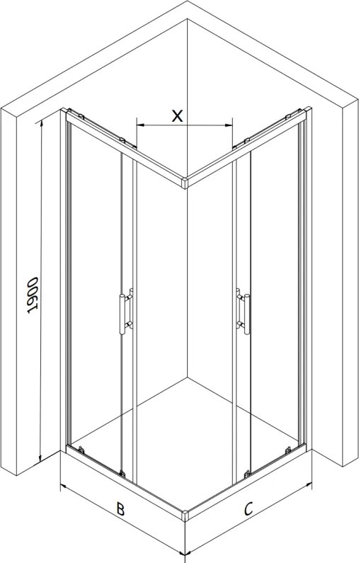 Mexen Rio, négyzet alakú zuhanykabin 80(ajtó)x80(ajtó)x190 cm, 5mm átlátszó üvegcsíkos minta, fekete profil 860-080-080-70-20