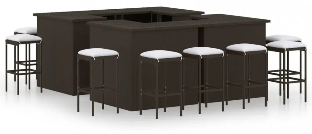 16 részes barna polyrattan kerti bárszett párnával
