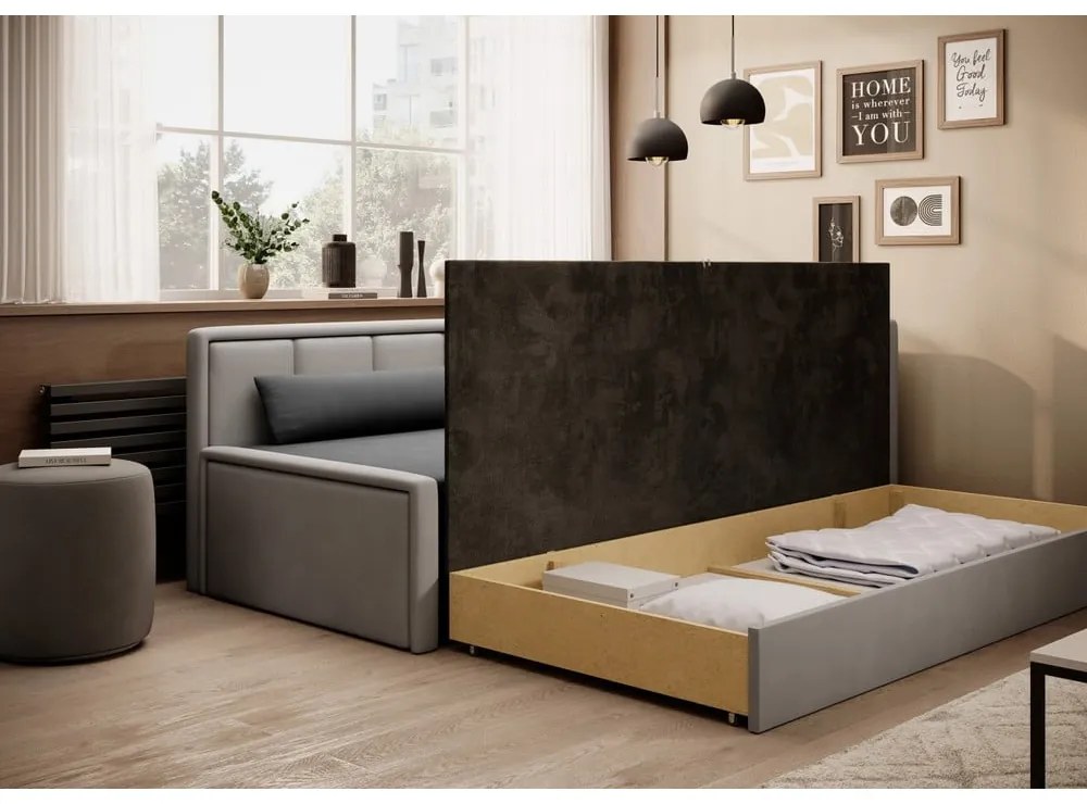 Szürke zsenília kinyitható-tárolóhelyes kanapé 214 cm Fulgeo – ELTAP