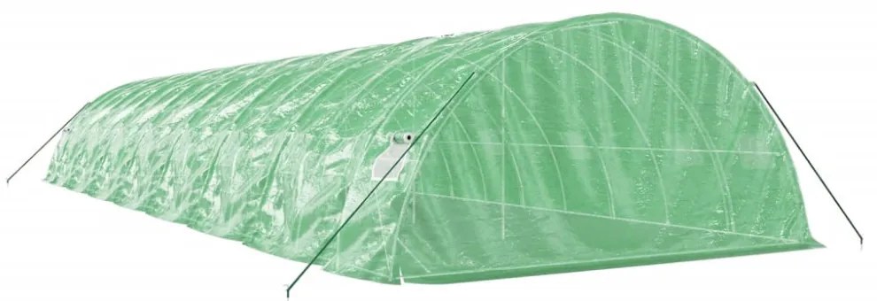 zöld acélvázas melegház 80 m² 16 x 5 x 2,3 m