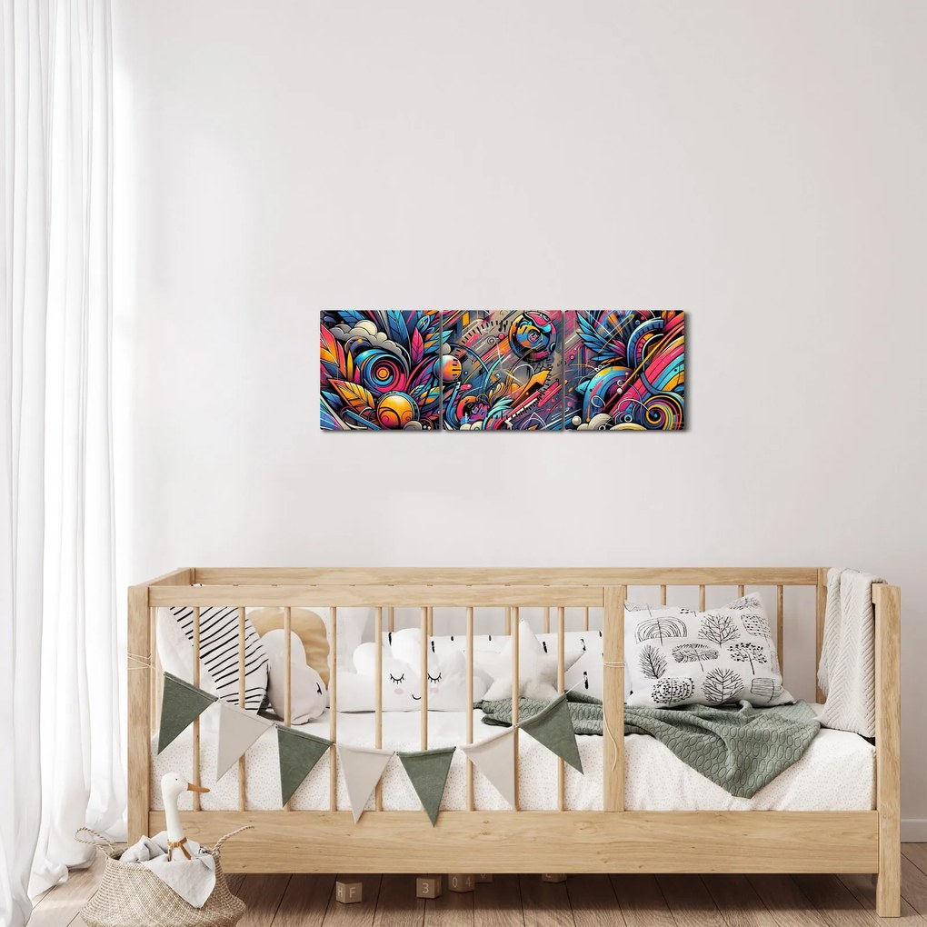 Kép - Színes graffiti (órával) (90x30 cm)