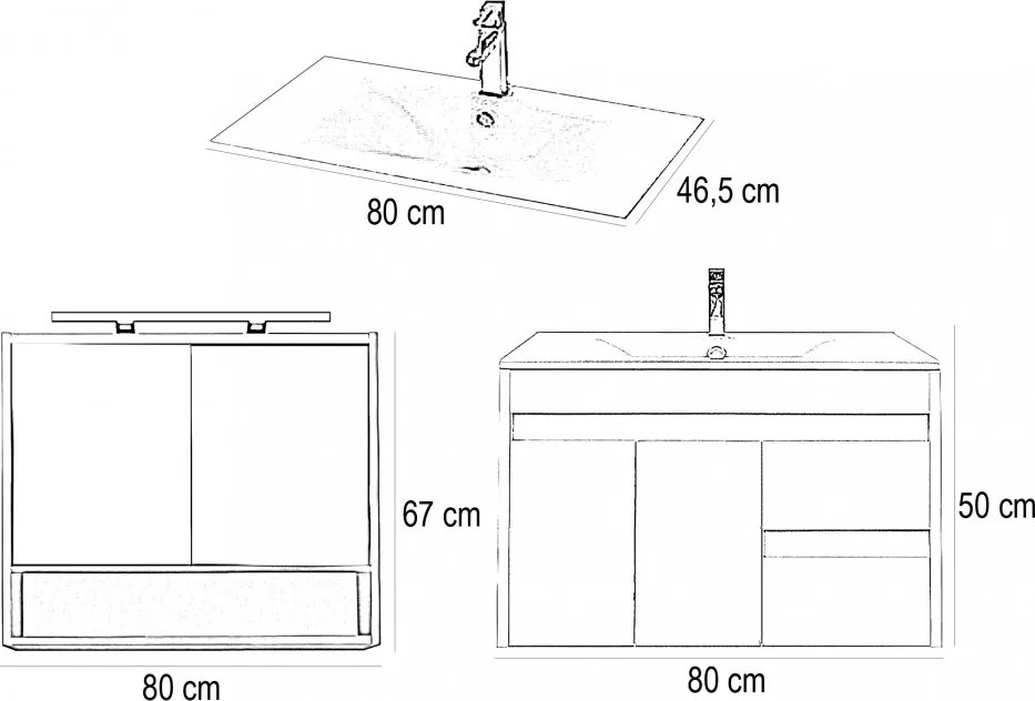 Luna 80 komplett fürdőszobabútor, Sonoma tölgy-Fehér