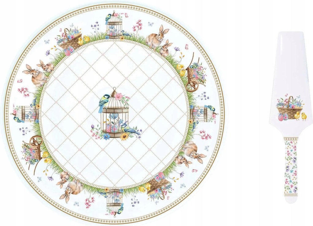 Tálalótál Sütemény , Tányér, 30cm, Húsvéti, Pasztell Nyuszi, Madarak