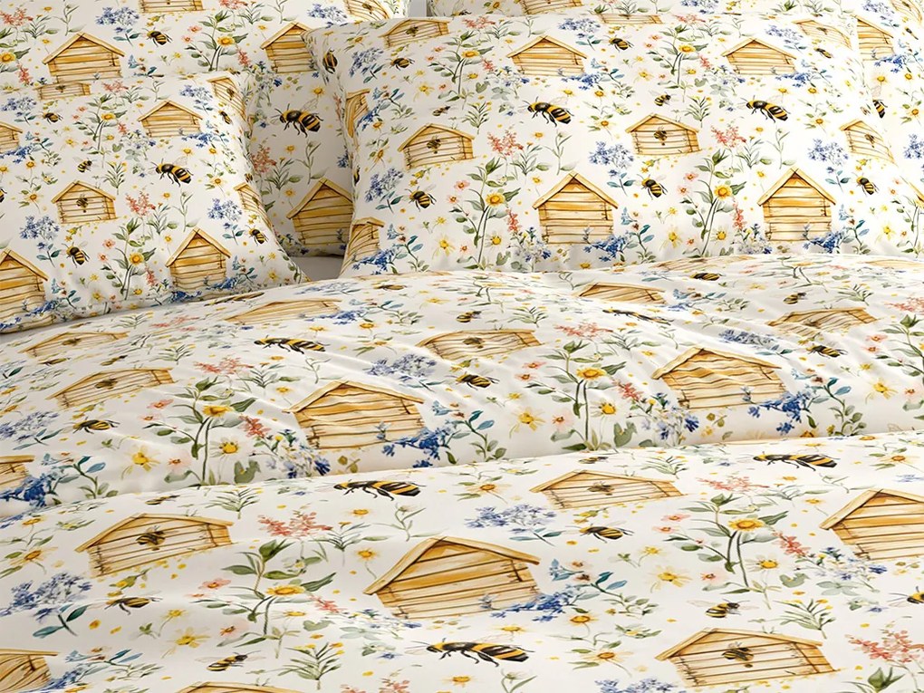 Pamut ágynemű WOODEN HOUSES POLY színes Ágyneműhuzat mérete: 2 db 70 x 90 cm | 200 x 220 cm