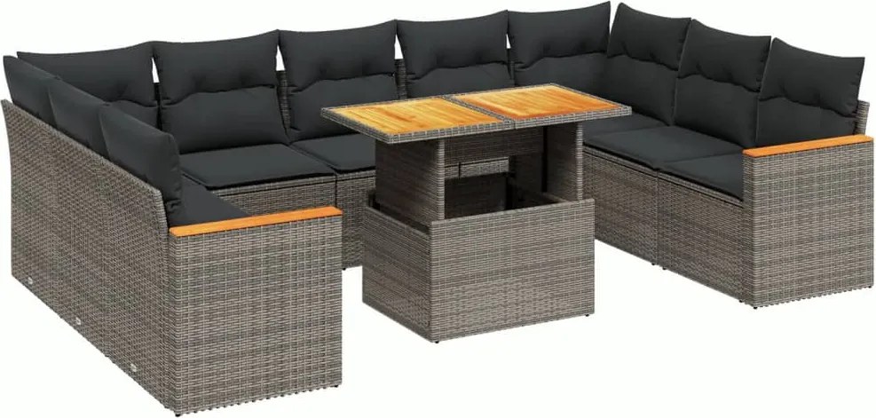 vidaXL 10 részes szürke polyrattan kerti ülőgarnitúra párnákkal