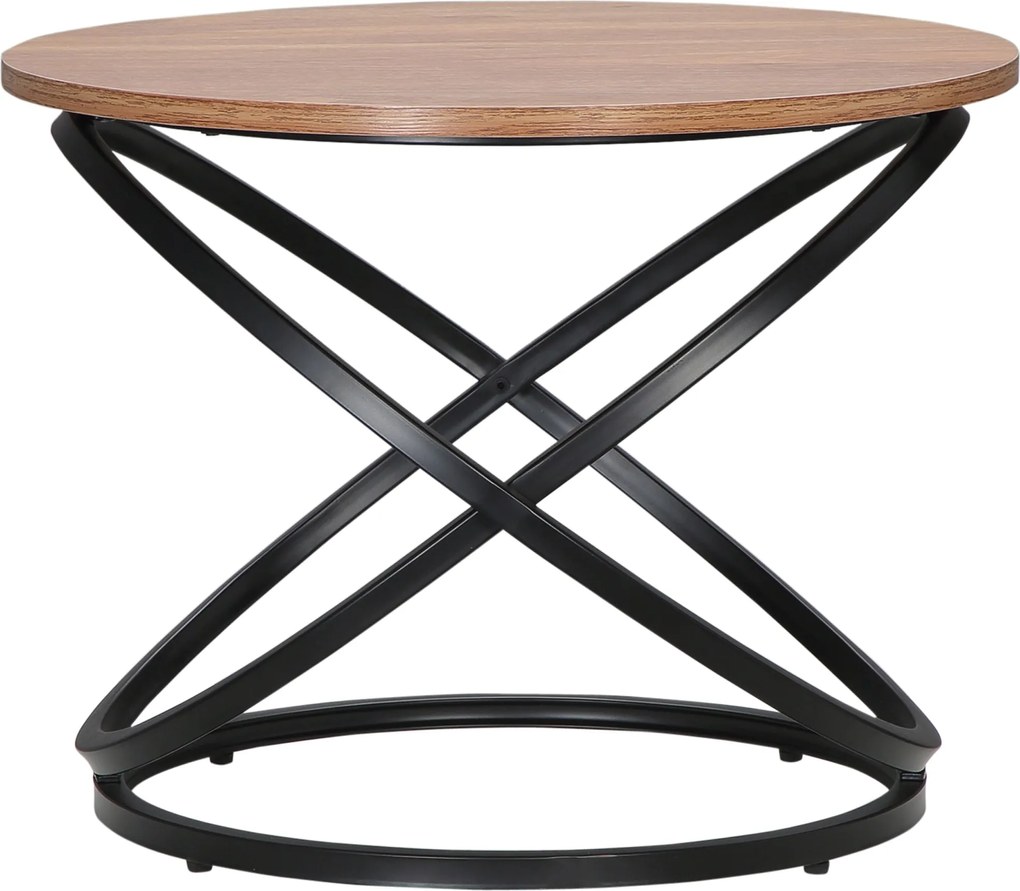 HOMCOM Kerek Kávézó Asztal Ipari Stílusú Oldalas Asztal Fekete Fém és Fa Hatású Felülettel - méret: Ø 60 x 46H cm | Aosom