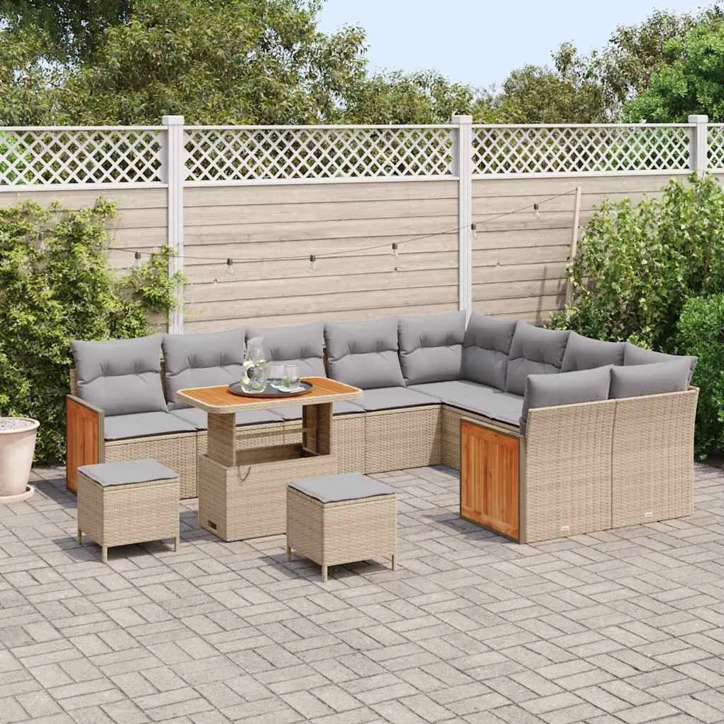 Kerti Kanapé Szett 12 pcs Bézs 90 x 55 x 71 cm polirattan