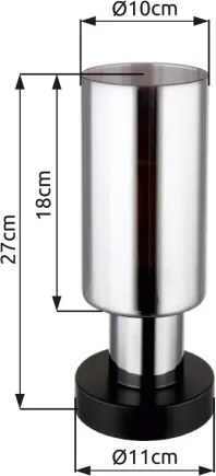 Globo 15708T Asztali lámpa fém fekete matt, füstszínű üveg, fekete PVC kábel, billenőkapcsoló a kábelen, ø: 110mm, M: 270mm, kábel hossza 1500mm, 1x E27 25W 230V izzó nélkül