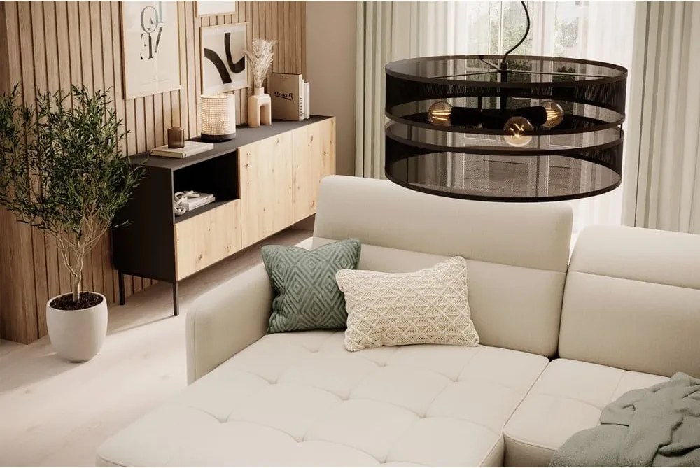 Bézs bársony kinyitható-tárolóhelyes sarokkanapé (bal oldali-heverő résszel) Gomsi – ELTAP