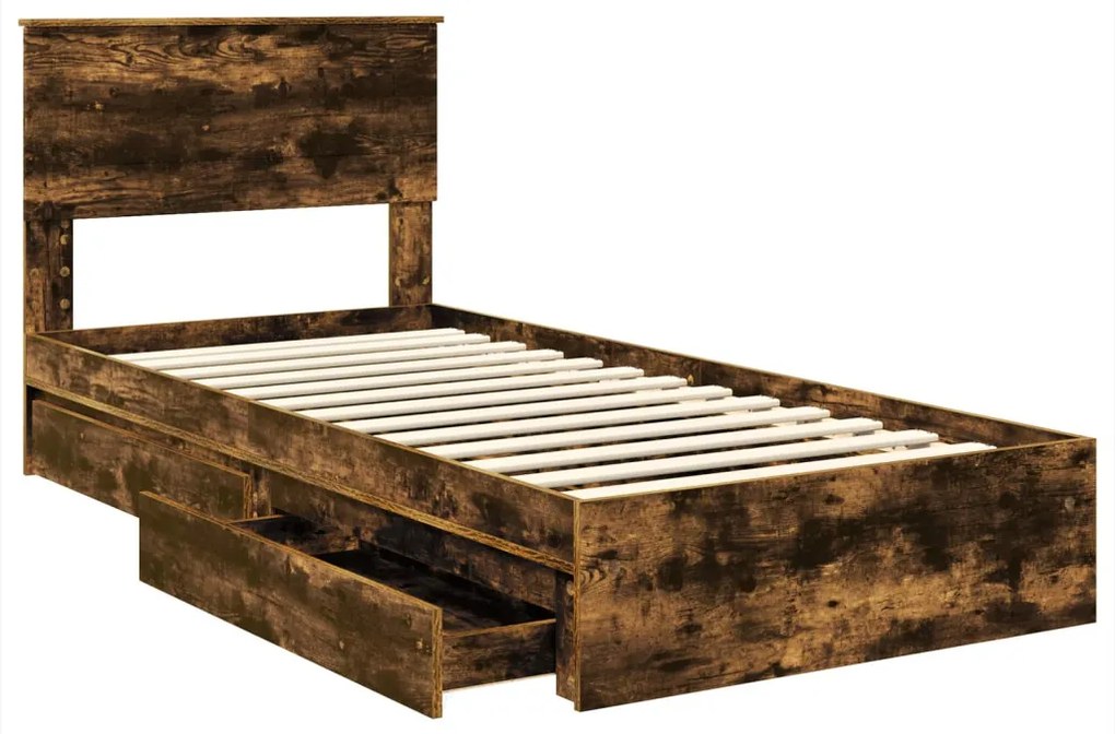 vidaXL Tárolós Ágy fejtámlával Füstölt tölgy 90 x 200 cm Faanyag