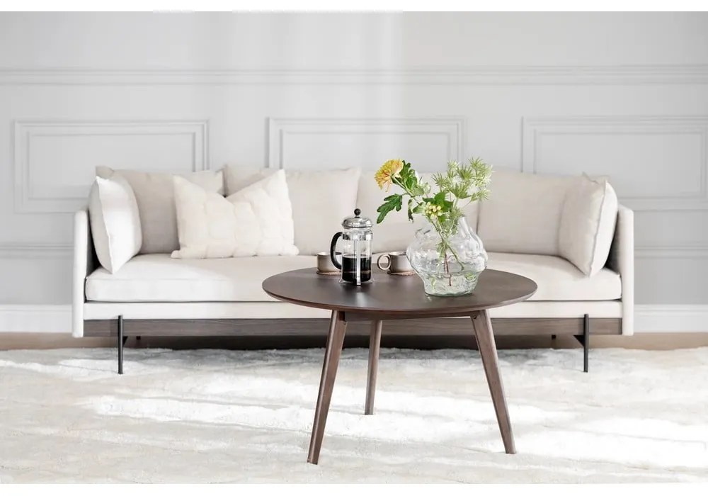 Natúr színű kerek dohányzóasztal tölgyfa dekorral 90x90 cm Yumi - Rowico