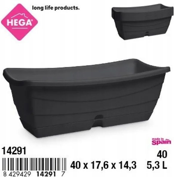 40 cm hosszú műanyag virágtartó lefolyóval