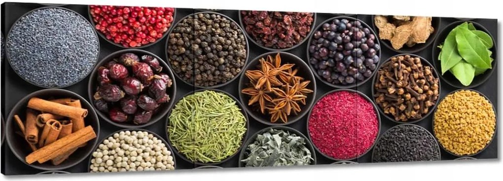 Vászonkép 150x50 Fűszertálak gyógynövények