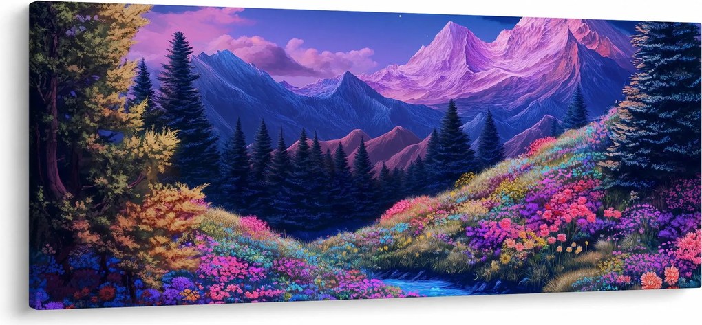 Kép - Lila táj teljes holdfénynél (120x50 cm)