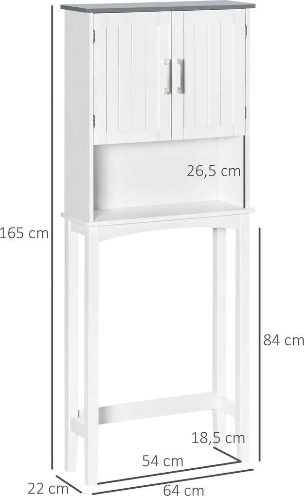 Kleankin Fektetett WC Fölötti Fürdőszobai Szekrény Dupla Ajtókkal, Állítható Polccal és Nyitott Rekeszekkel, 64 x 22 x 165 cm, Fehér | Aosom