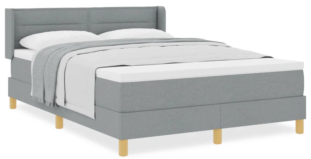 Boxspring ágy matraccal, világosszürke, 140x190 cm, szövet.