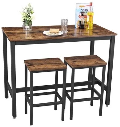 BARTIS bárasztal és 2 db bárszék készlet, barna/fekete