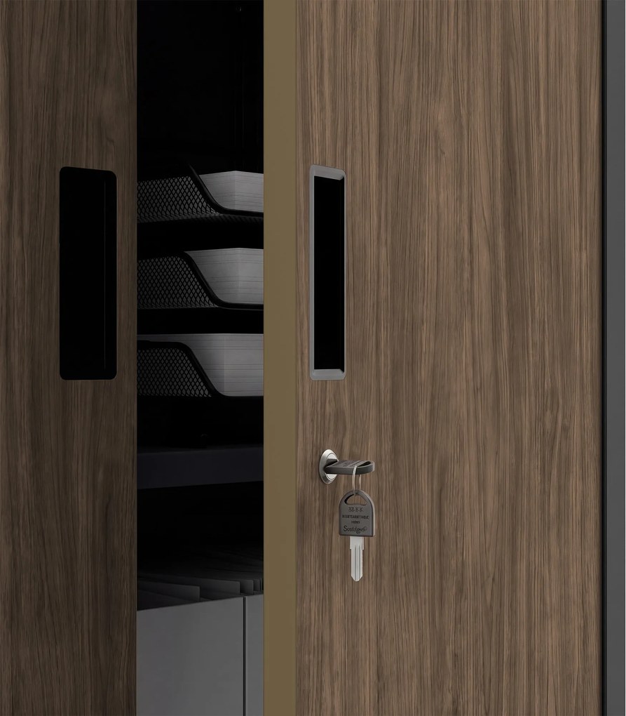 Fém irodai szekrény széffel, antracit, dió, 900x1850x400 mm: FILIP II Eco Design