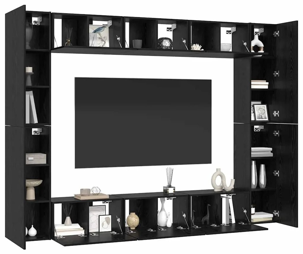 TV szekrény garnitúra Falra szerelhető 10 pcs Musta tammi