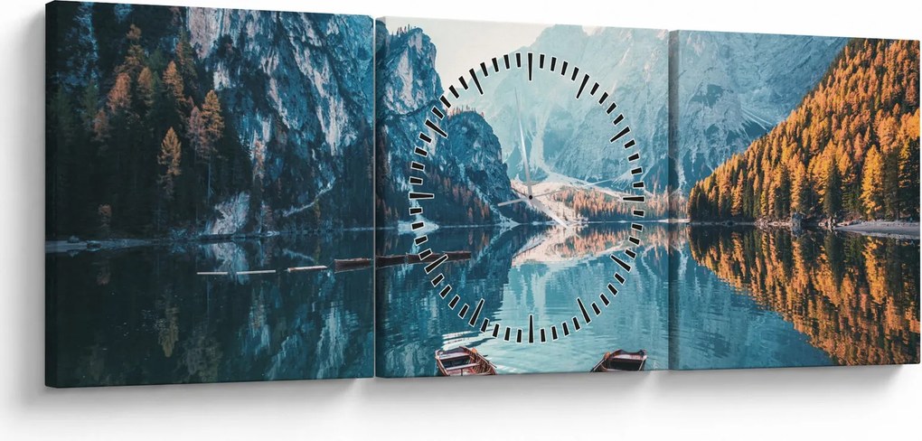 Kép - Csónakok a Braies-tónál (órával) (90x30 cm)
