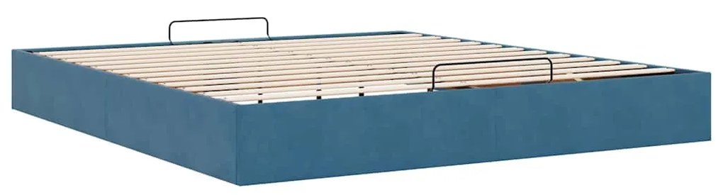 Ottomán ágykeret matrac nélkül sötétkék 180x200 cm bársony