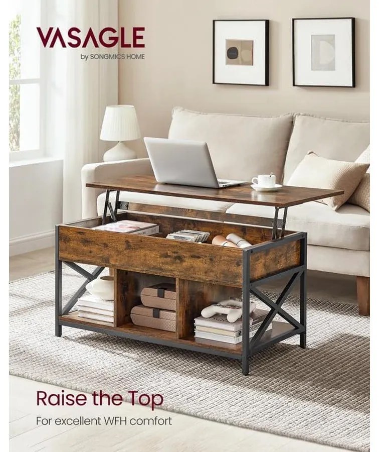 VASAGLE emelhető tetejű dohányzóasztal 50 × 100 × (49–62 cm), barna és fekete színben