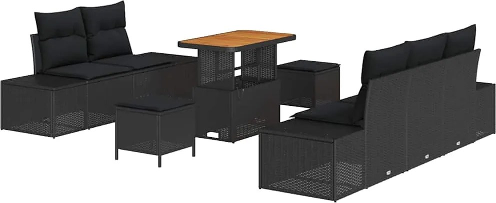vidaXL Kerti Kanapé Szett párnával tárolóval 8 pcs Fekete Poli rattan