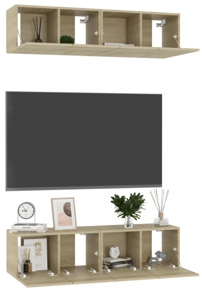 4 db sonoma tölgy színű szerelt fa TV-szekrény 60 x 30 x 30 cm