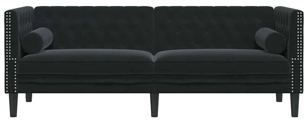Chesterfield kanapé Argyle Fekete 194 x 74.5 x 70.5 cm Bársony