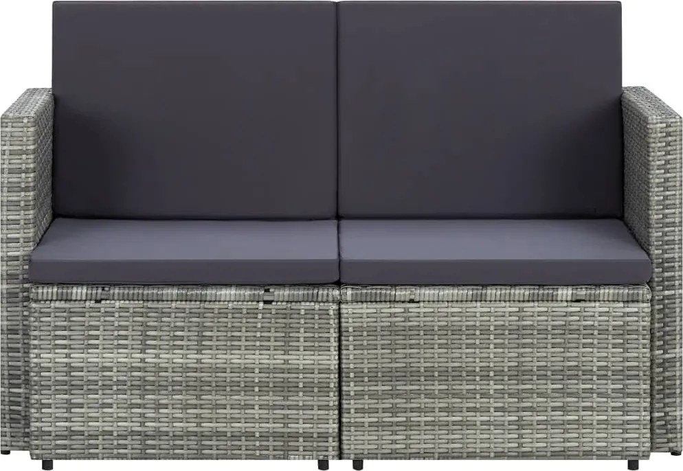 vidaXL szürke kétszemélyes polyrattan kerti kanapé párnákkal