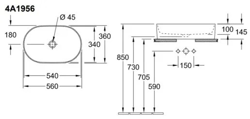 Villeroy & Boch 4A195601 - COLLARO 56 x 36 cm ráültethető mosdó, kerámia/fehér