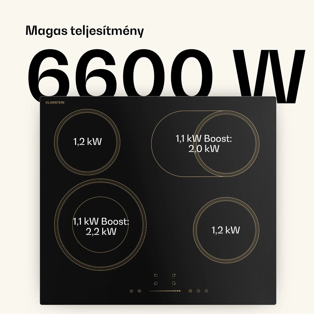 Klarstein Victoria üvegkerámia főzőlap, 4 zóna, Elegáns, időtálló, 6600 W, 60 cm
